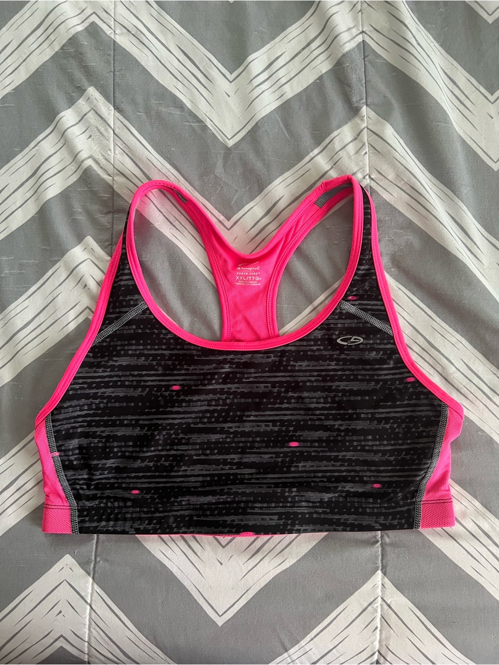 Champion Black Sports Bra with Hot Pink Trim